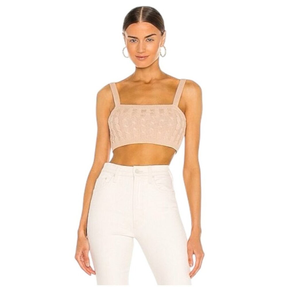 Revolve 525 Tank Top Women XS Beige Tan Oat Cable Knit Tiny Tank Cropped Sexy